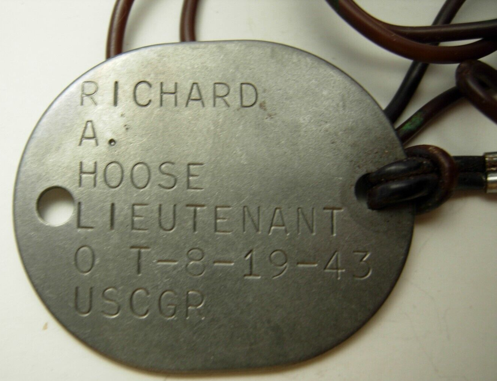 WW2 Coast Guard Dog Tag Pair on Plastic Cord- Lt Richard A. Hoose T 8/43 USCGR