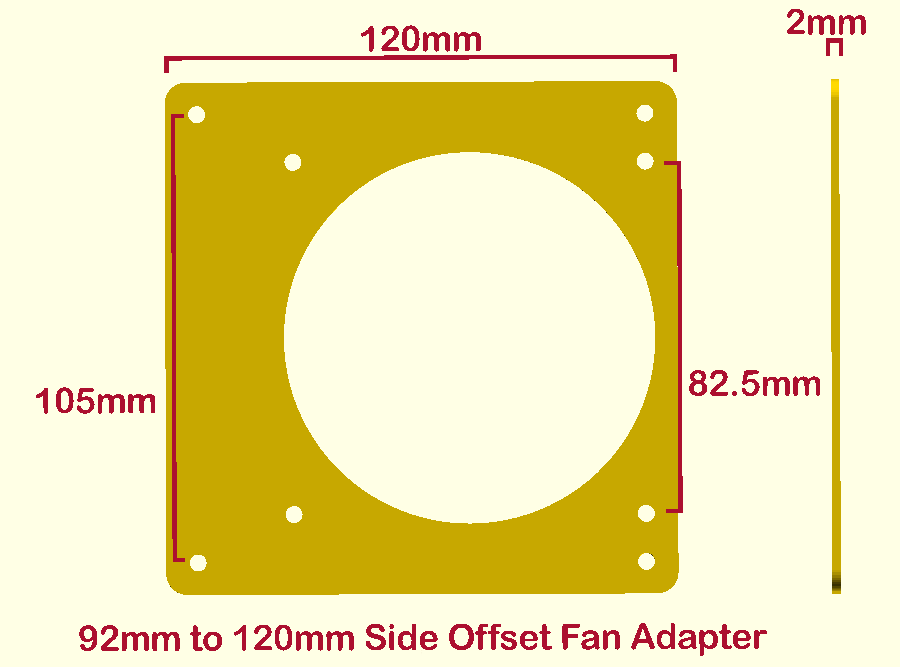 92mm to 120mm SIDE OFFSET Fan Adapter Converter change mounting PC Modding Flat