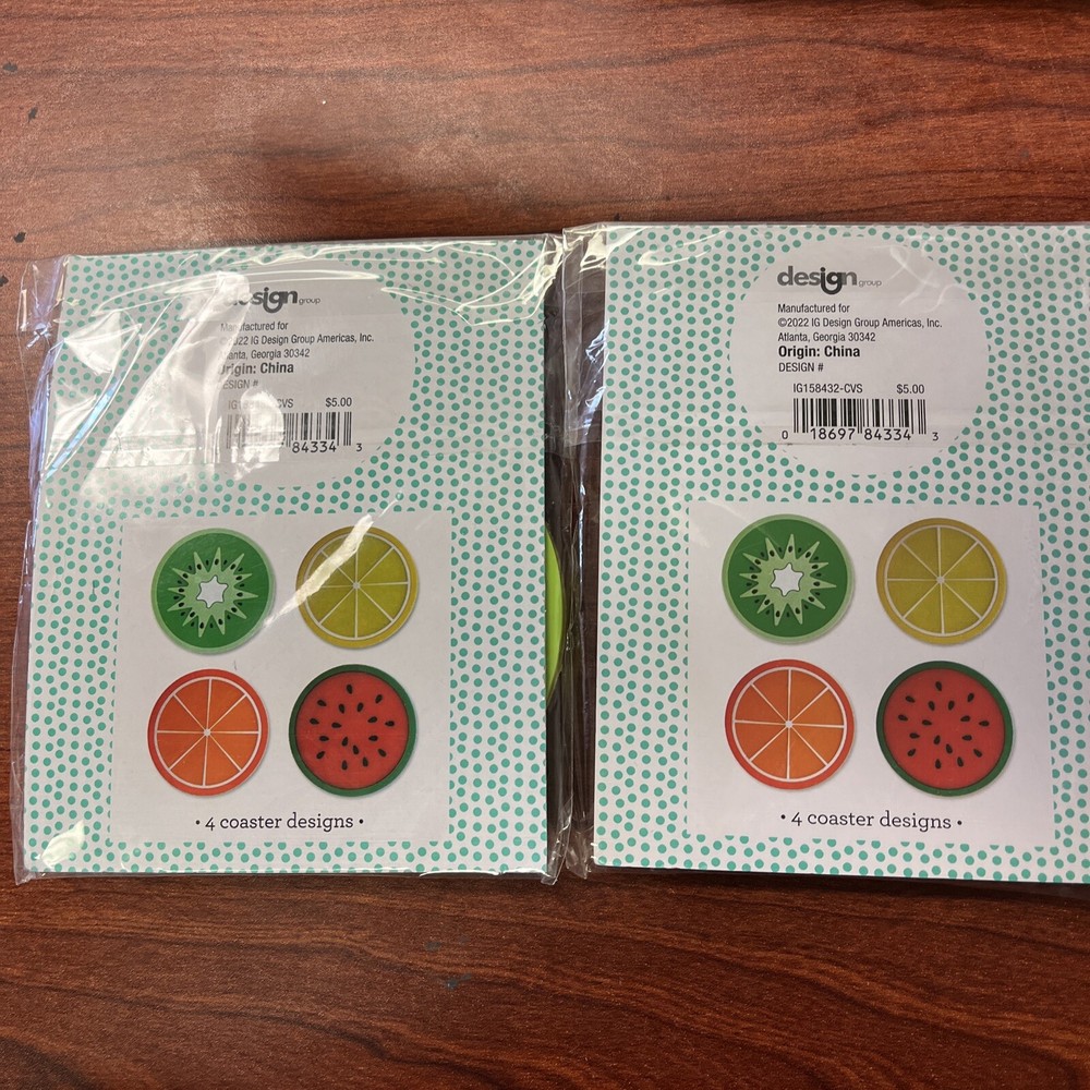 New 4-Pc Set of Silicone Coasters Fruit Style 2 pack