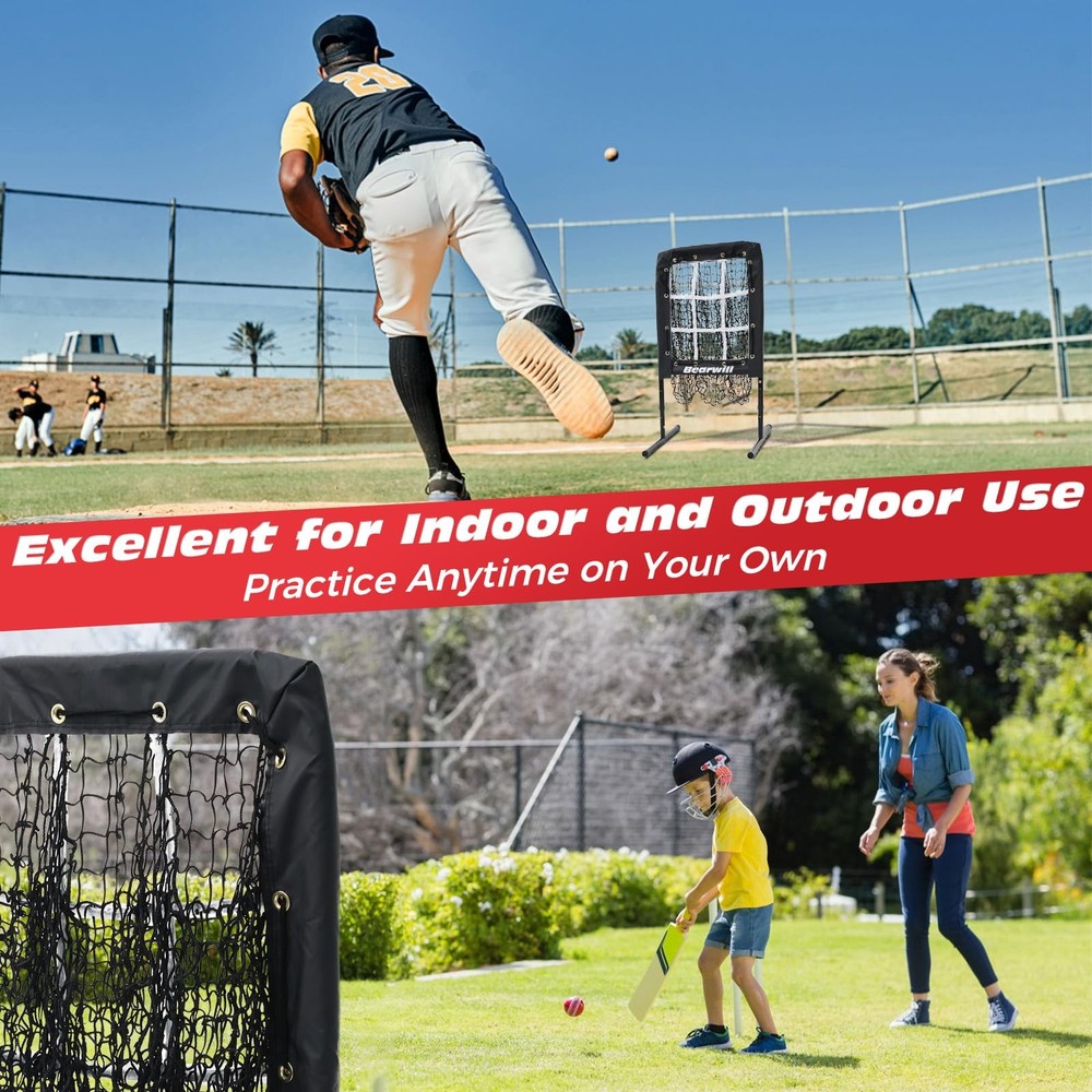 Bearwill 9-Hole Pitching Net w/ Strike Zone – Adjustable Baseball Softball Train