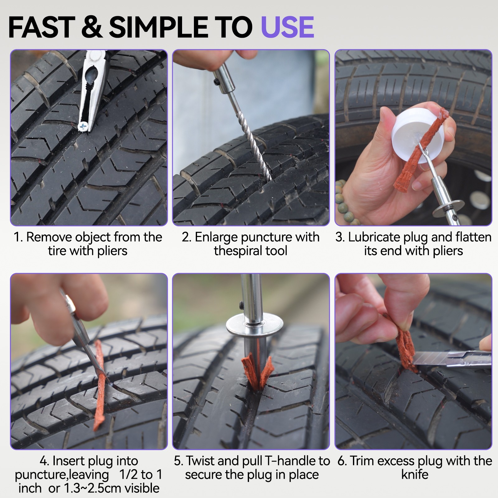 75PCS Tire-Puncture Repair Kit Heavy Duty Offroad Plugs For Tubeless Tire US