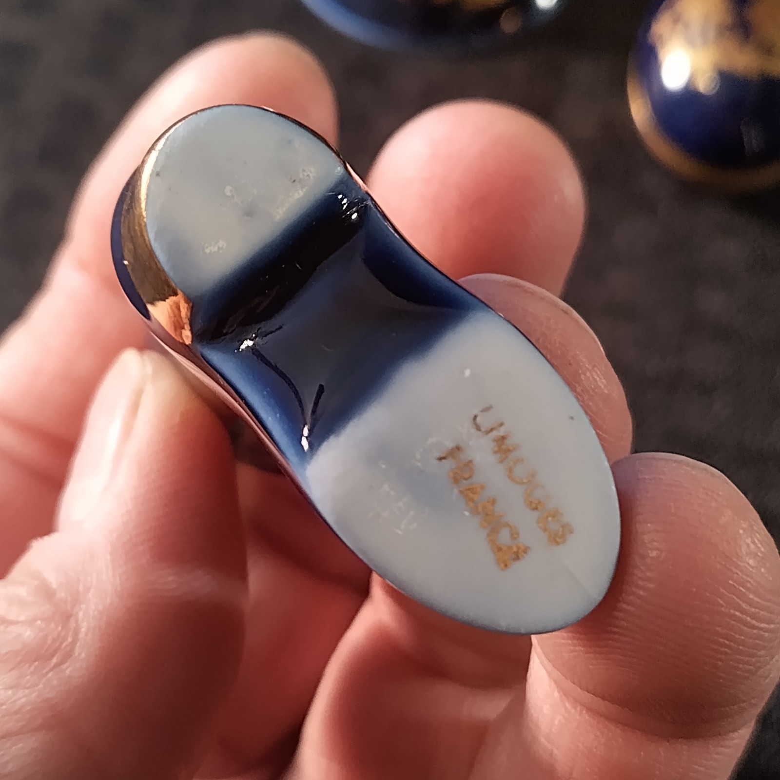 Limoges Cobalt Blue and Gold Miniatures Courting Couple Set Of 7 Pieces