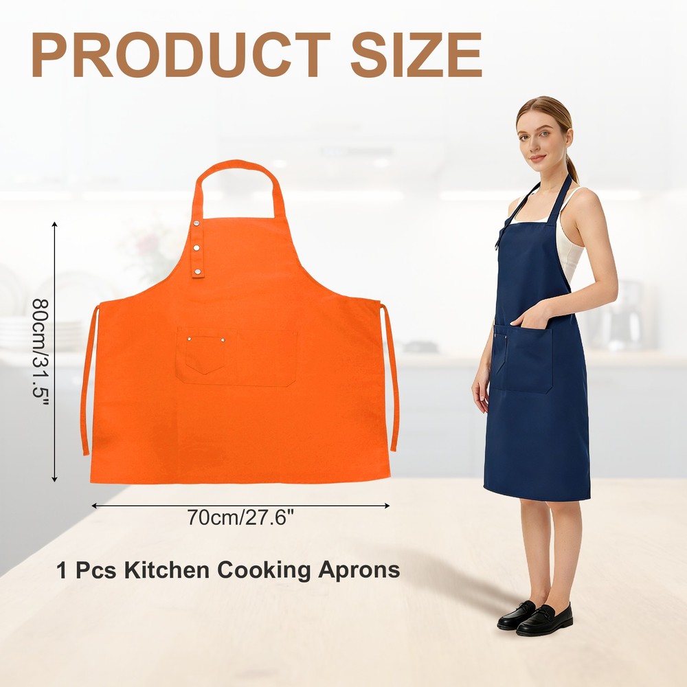 Kitchen Cooking Aprons, Adjustable Neck Strap Apron with Pocket, Orange