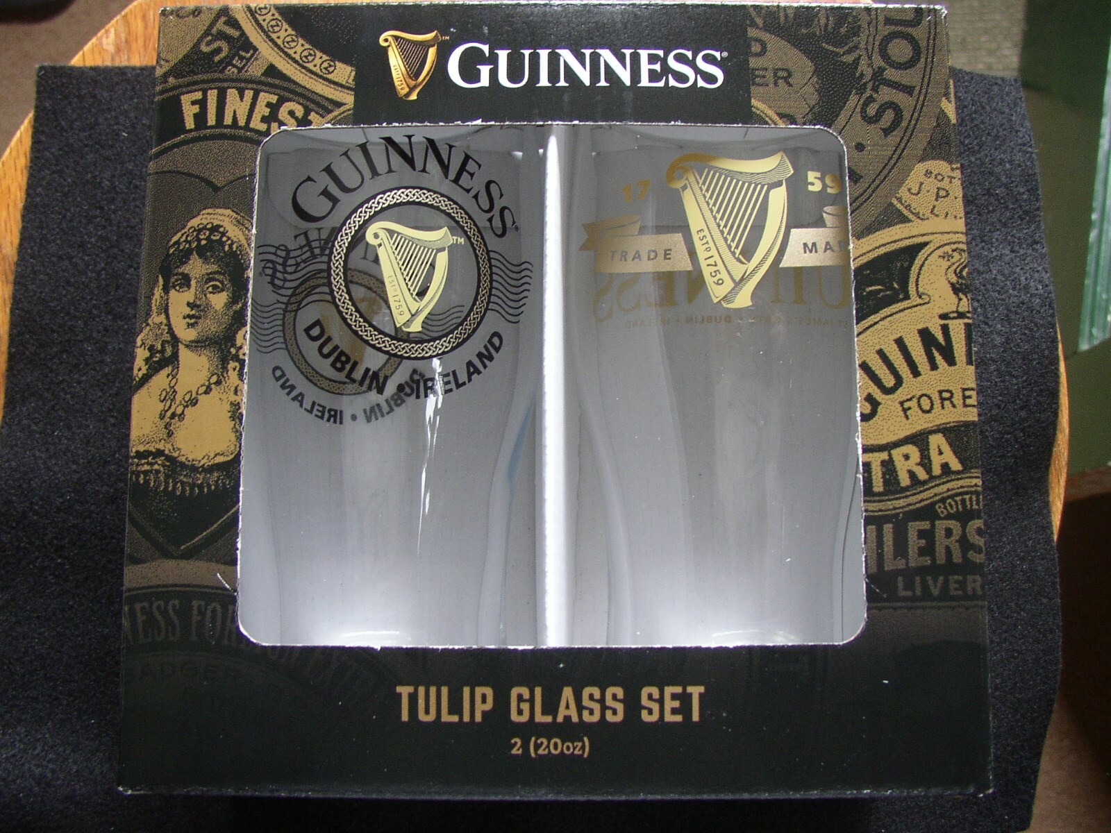 Guinness pint Glasses Gift Set, gift boxed, Harps Motif