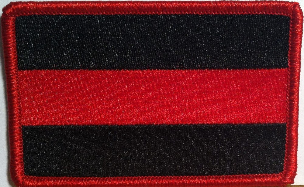 FALLEN FIREMAN IRON-ON PATCH FIREFIGHTER BLACK & RED  FD FIRE RED BORDER