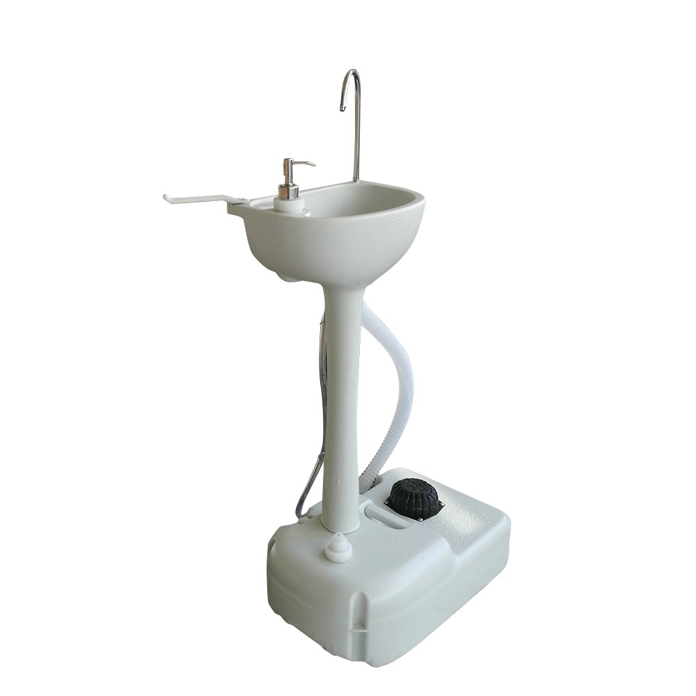 Portable Outdoor Foot Pump Camping Sink Hand Wash Basin w/ 3.5L Water Tank White