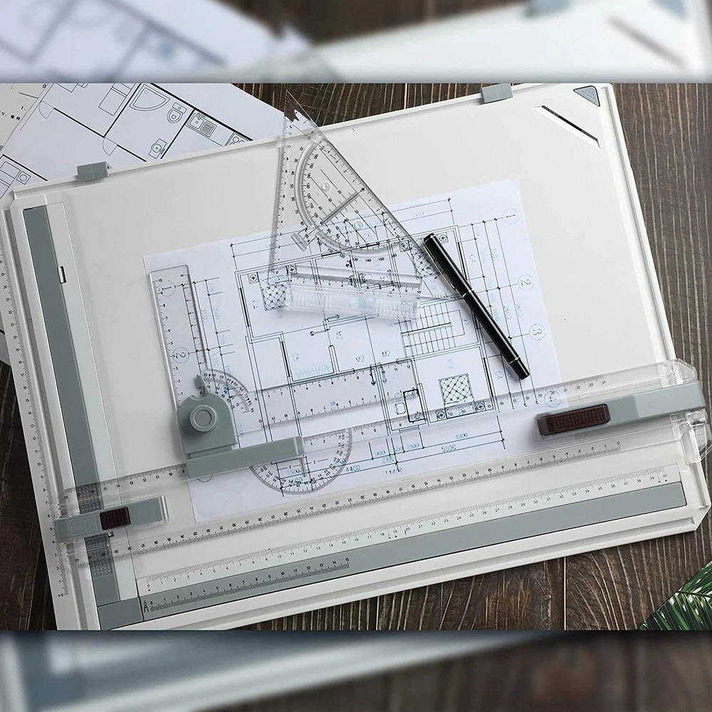 A3 Portable Drawing Board, Multi-Function Metric Drafting Table with Clear Rule