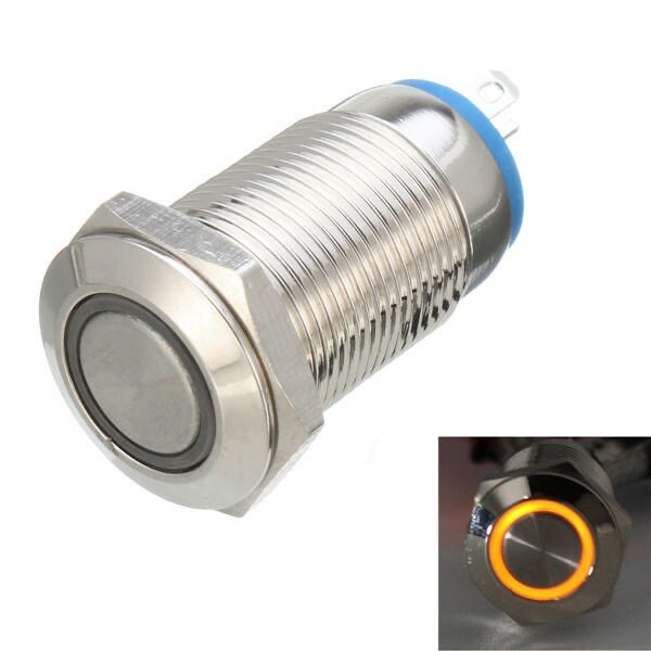 Excellway® LED Push Button Switch Yellow with Lock ON/OFF 12mm Auto etc
