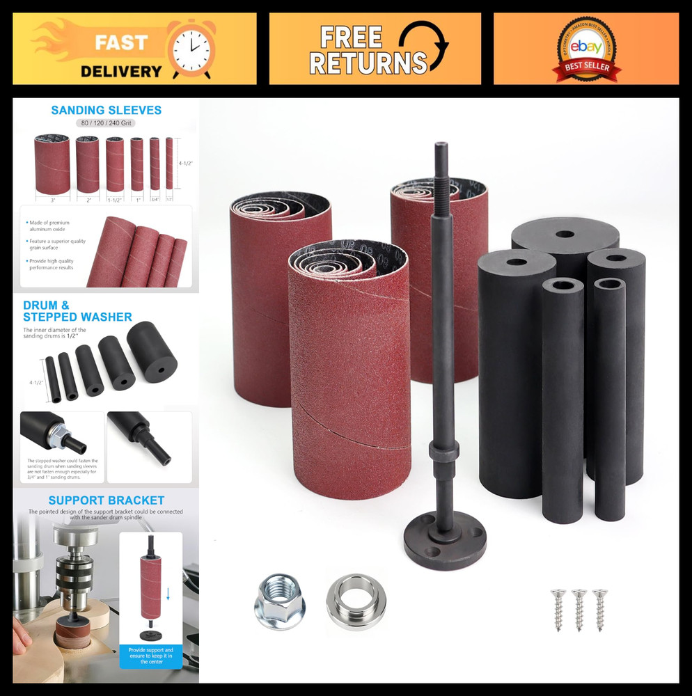 4-1/2" Sanding Spindle Kit for Drill Press - Drum Sander Accessory Set