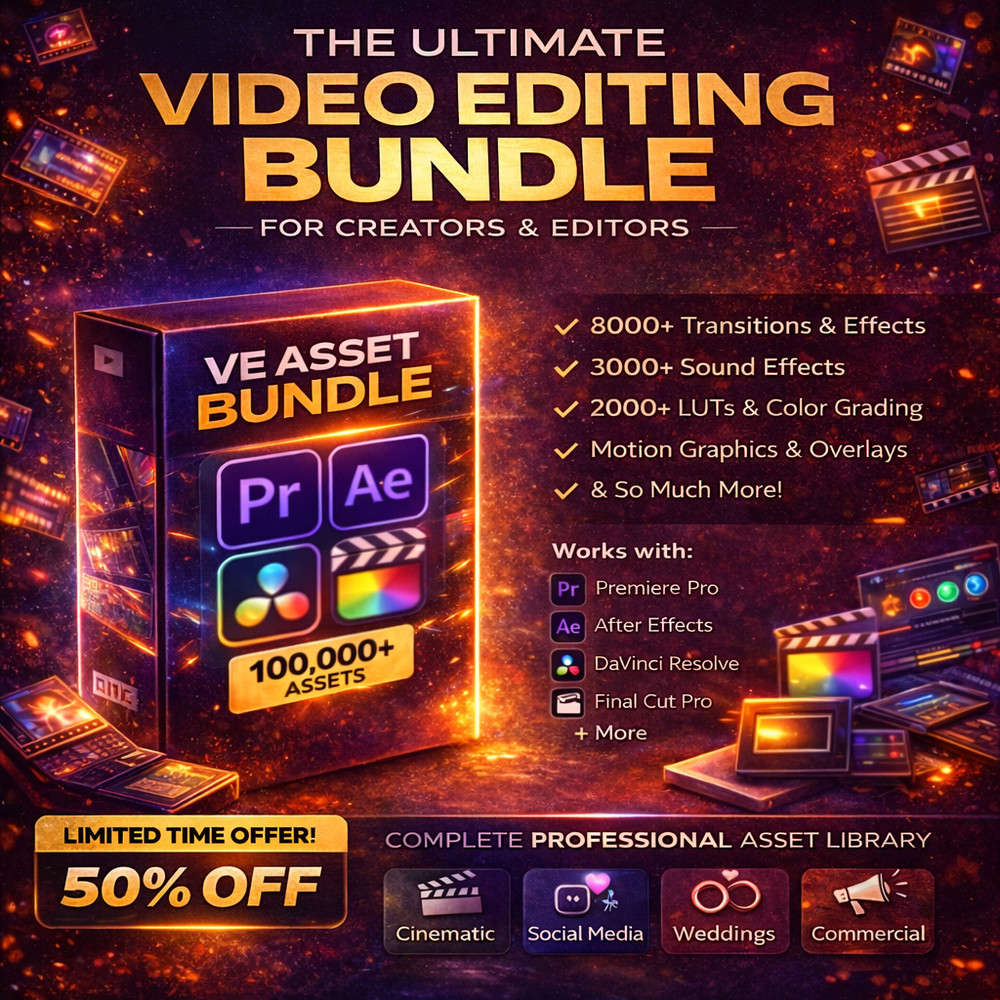 Video Editing Bundle | Transitions, LUTs, Overlays, Titles & Sound Effects