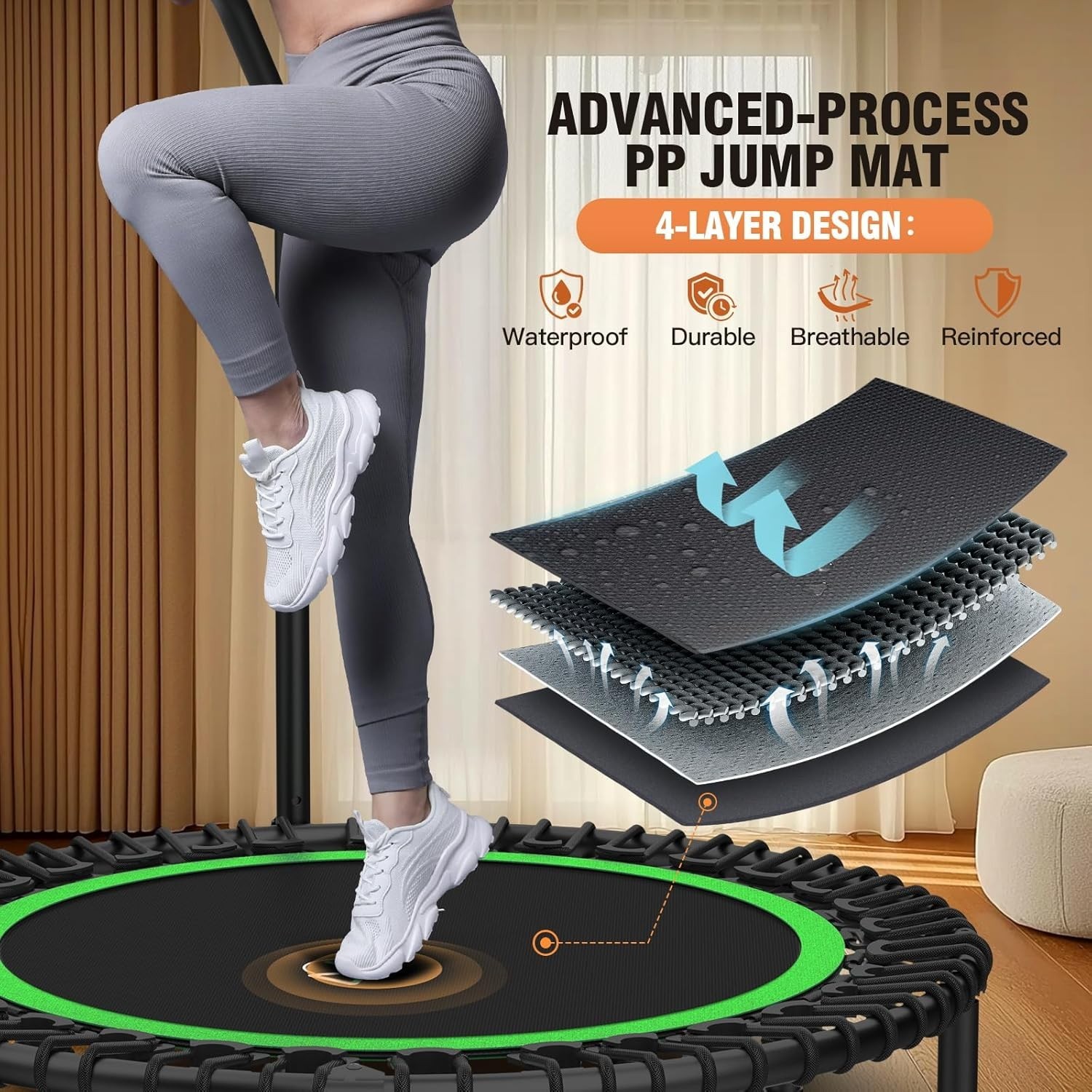 40" Foldable Mini Trampoline with Bungees, Fitness Trampoline Max Load 450lbs US