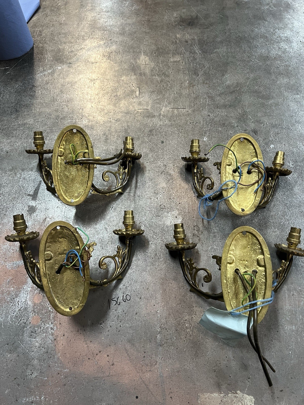 Set of 4 Antique Victorian Brass Double Arm Wall Sconces NOS Vintage Bundle/Set