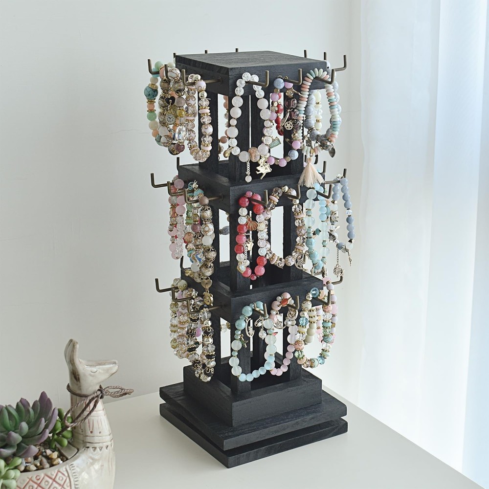 Rotating Earring Display Rack with 36 Hooks, Black