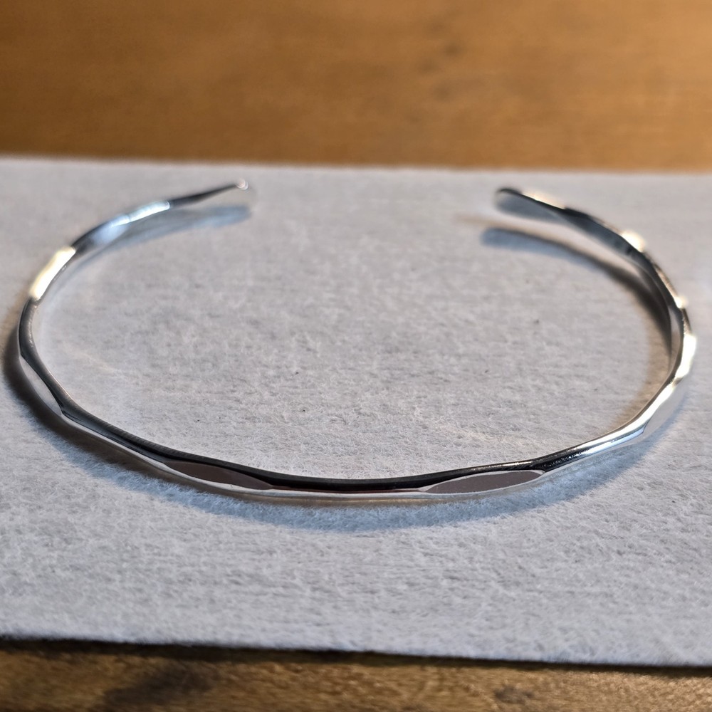Sterling Silver 925 Cuff Bracelet Minimalist Bubble Wave Design