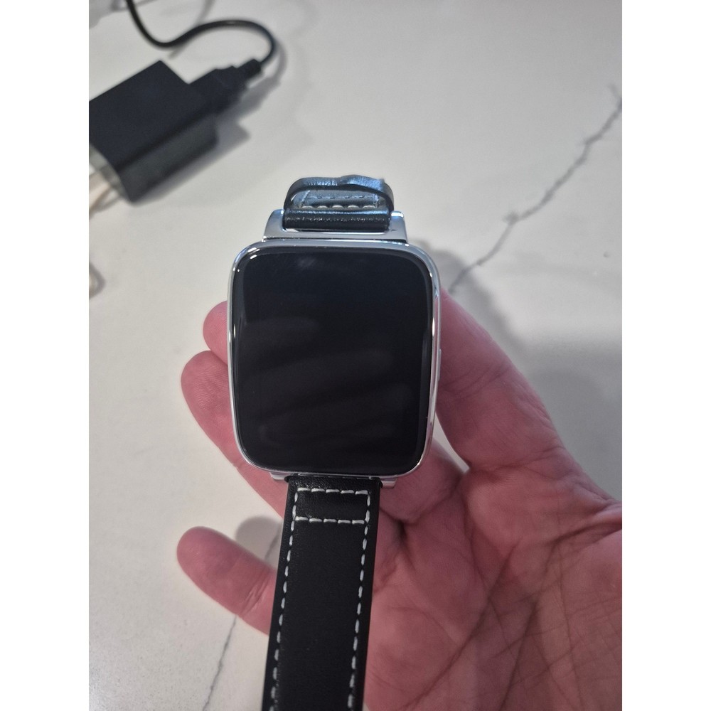 Beantech BIT S1 Smart Watch Black Leather Strap Silver Case Bluetooth i