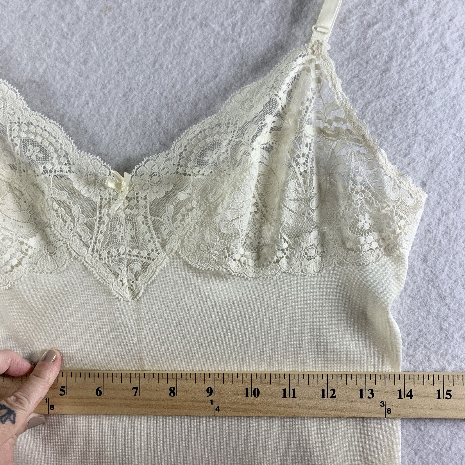 VTG Vassarette Babydoll Lace Trim Slip Dress Sz S Ivory Bridal Coquette Feminine