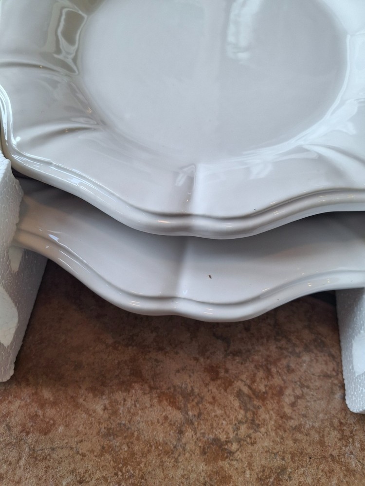 2 Pc White Oval Serving Platters Scalloped Edge Ceramic Dinnerware Serving Tray