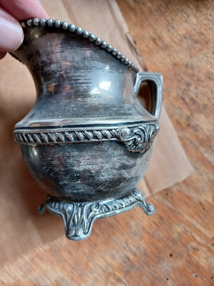 Silver On Copper Tea Set Hallmark At Bottom 5 Pieces