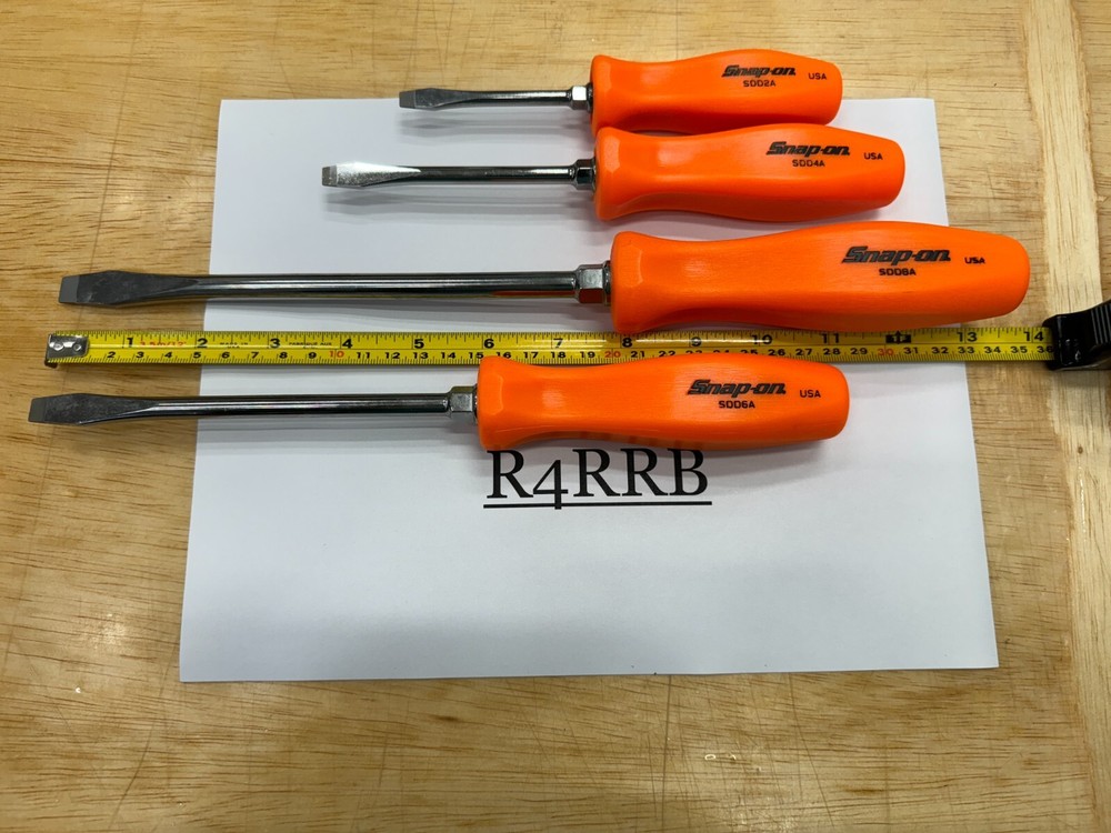 Snap-on Tools USA NEW 4pc ORANGE Hard Handle ALL FLAT HEAD Screwdriver SET