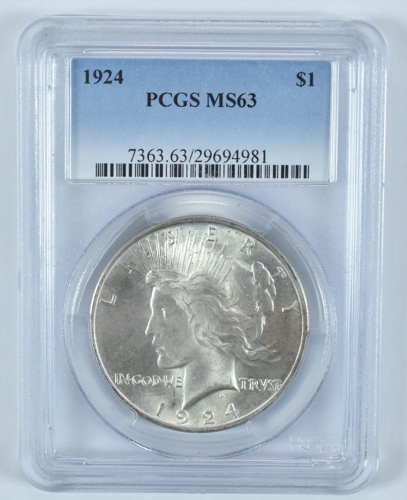 1924 Peace Silver Dollar MS63 PCGS Blue Label