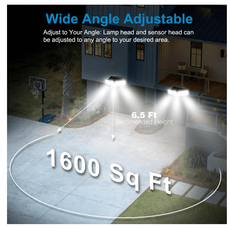 Ameri Top Solar Lights Outdoor Security Lights 2 Pack 3 Adjustable Heads