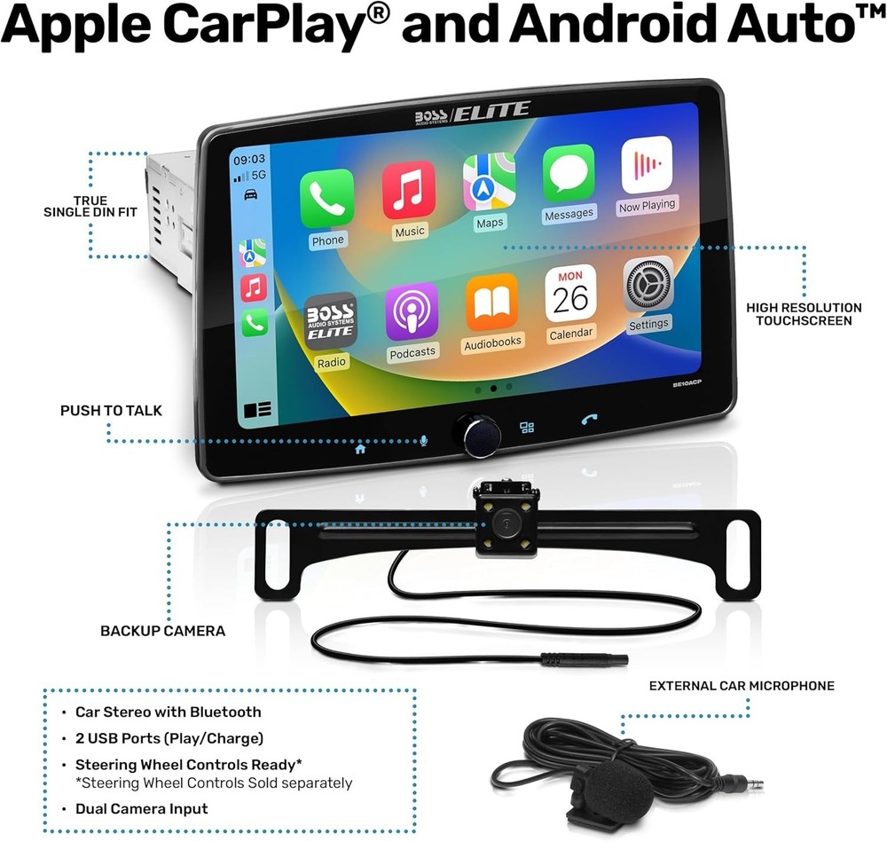 BOSS Audio Systems Elite BE10ACP-C Digital Multimedia Receiver + Backup Camera-O