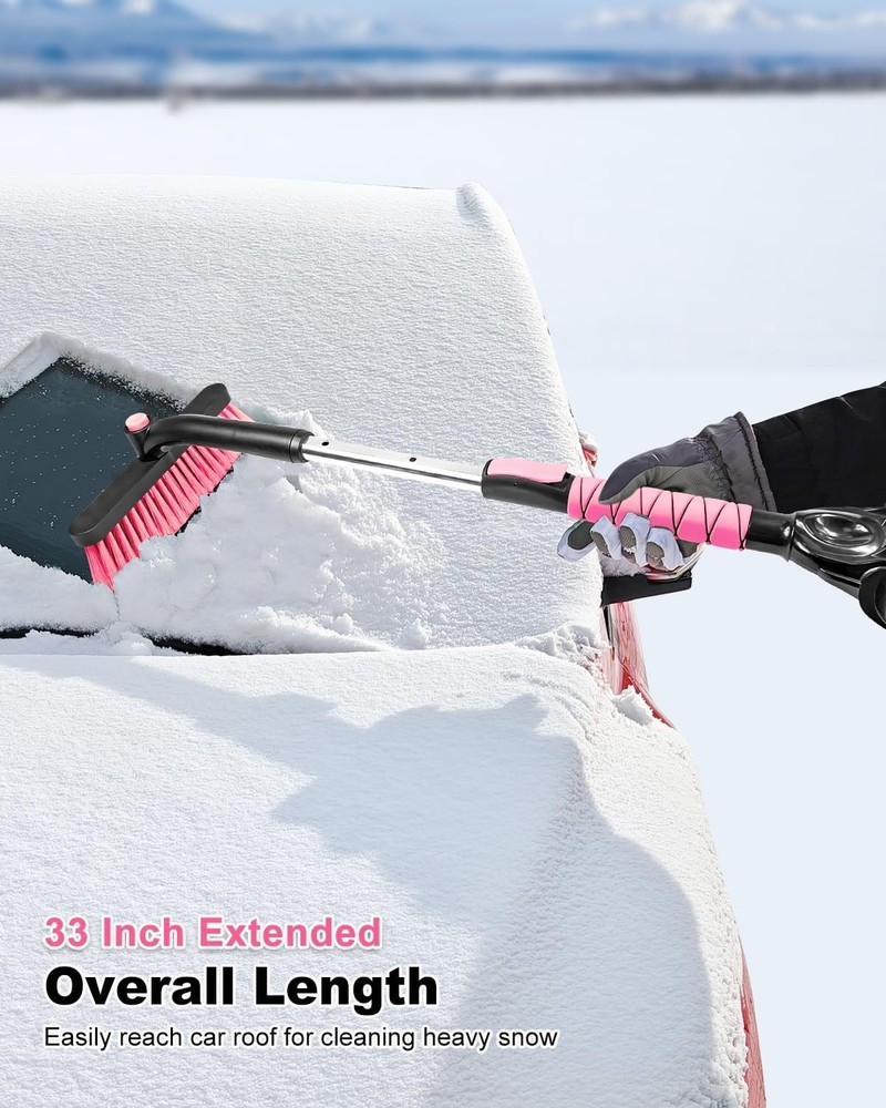 33 Inch Snow Brush and Ice Scraper for Car Windshield, Extendable Snow Scrape...