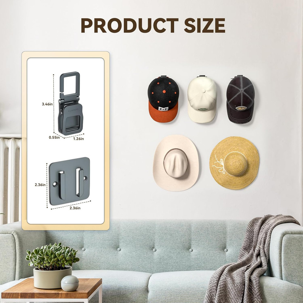 Hat Hooks for Wall 5 Pack Adhesive Hat Rack for Baseball Cap Wall Drill Cap H...