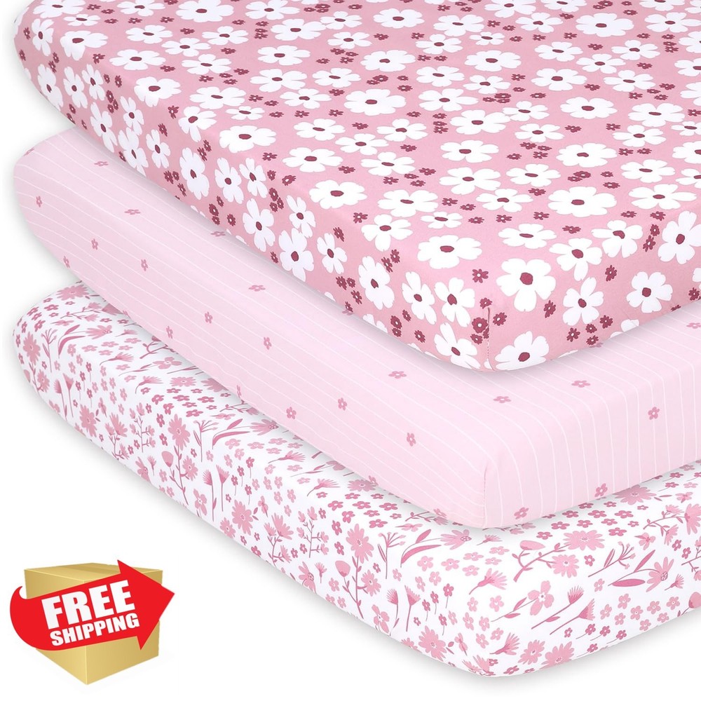 The Peanutshell Playard Sheets 3 Pack, Daisy Mini Crib
