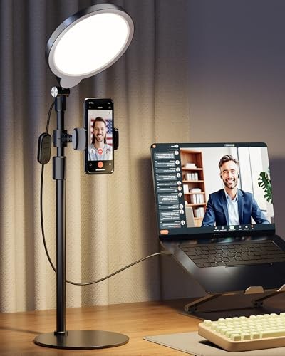 Desk Ring Light with Stand, Adjustable Desktop Light with Phone 1 Pack Black