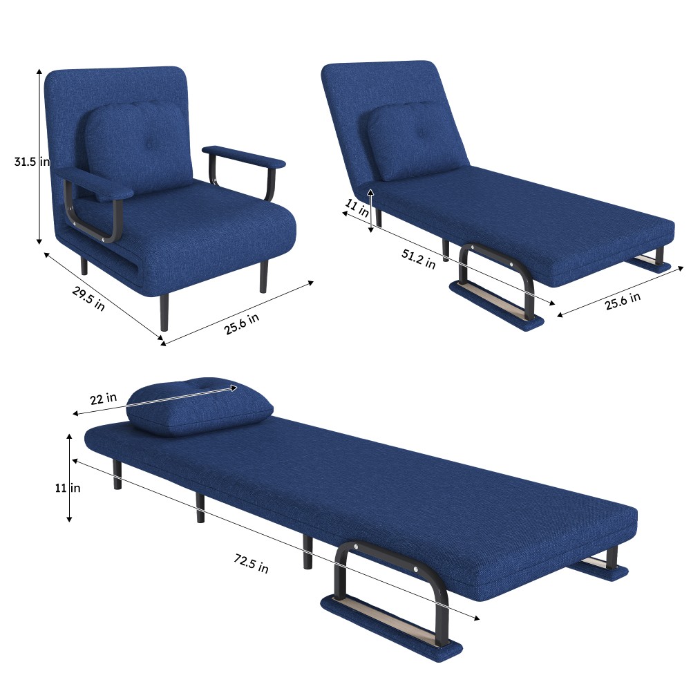 3-in-1 Folding Sofa Bed w/ Adjustable Backrest - Space-Saving Sleeper Blue