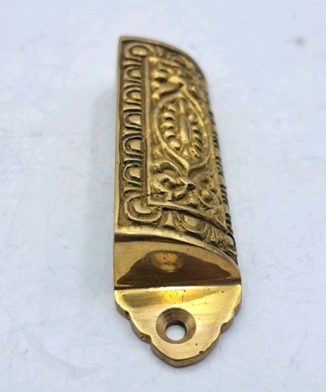 Antique Reproduction Bin Pull Drawer Pull Handle Cast Brass Hardware