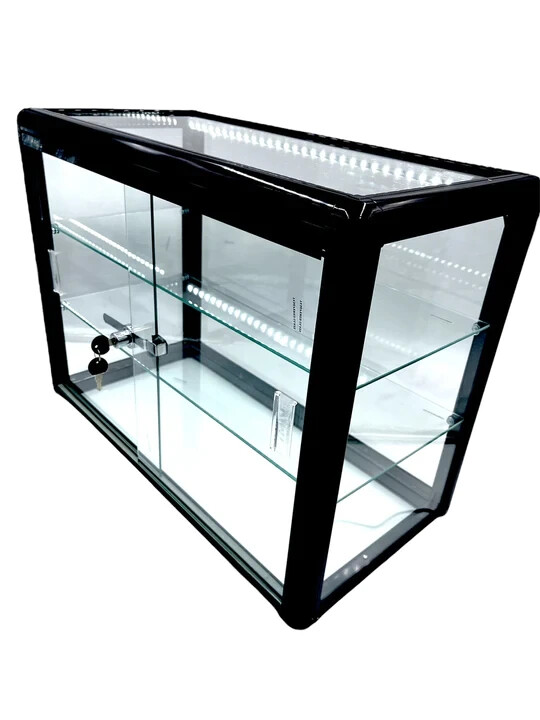 Glass Counter Display Case w/ led lights- Black