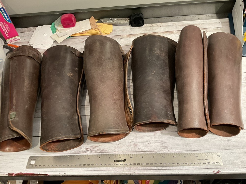 ORIGINAL WWII THREE PAIR LEATHER LEGGINGS US GERMAN ?