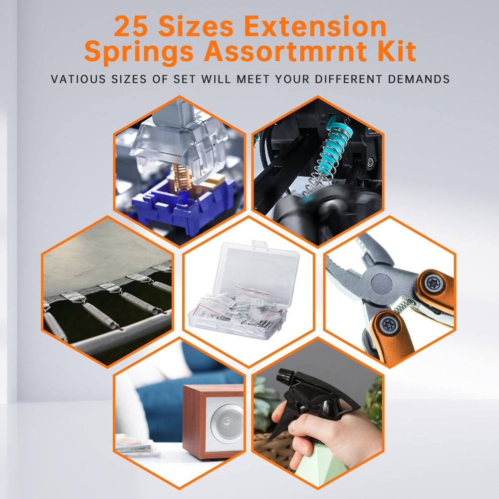 100 Pcs Extension Spring, 25 Different Sizes Extension Spring Assortment Kit,...