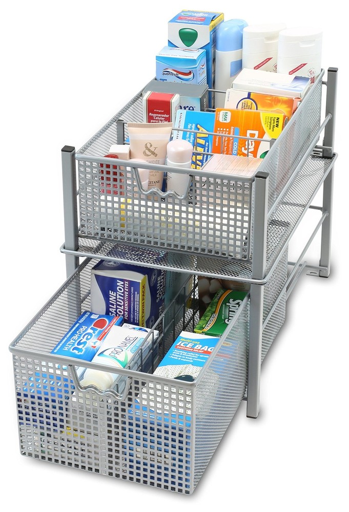 Deco Brothers Stackable Pull Out Cabinet Sliding Basket with Dividers, Large,