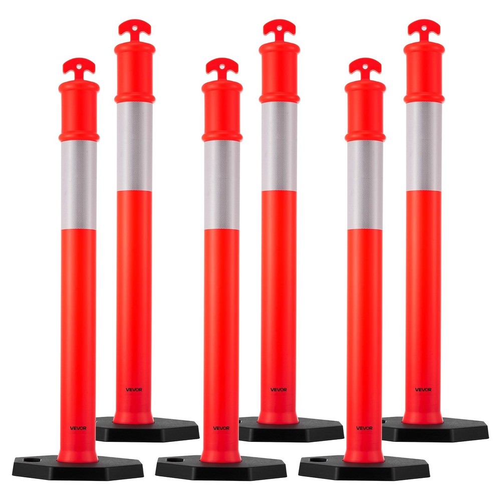 48" 6-Pack Delineator Posts with Weighted Base & Reflective Strips - Red