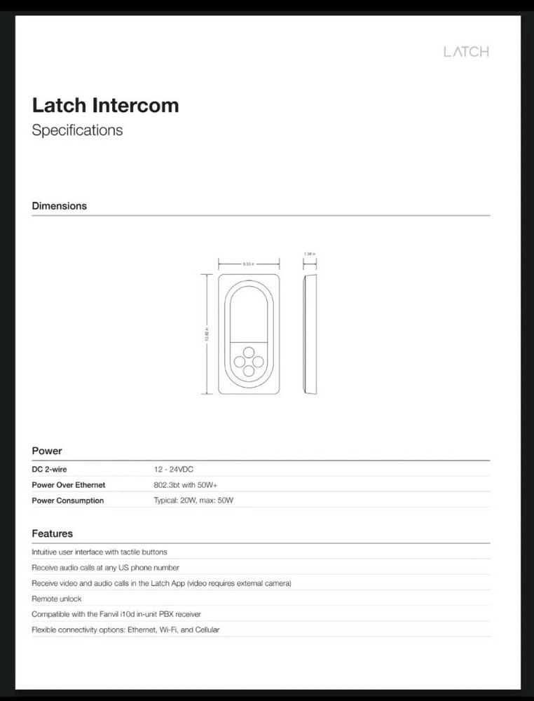Latch Intercom Model INT1LFCNA1 - BRAND NEW