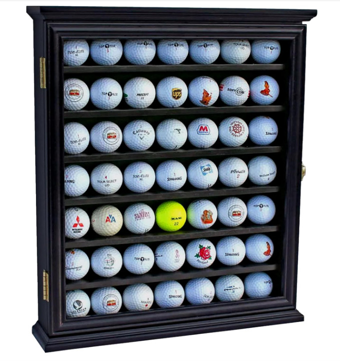 49 Golf Ball Display Case Cabinet Wall Rack Holder Solid Wood Frame with 98% UV