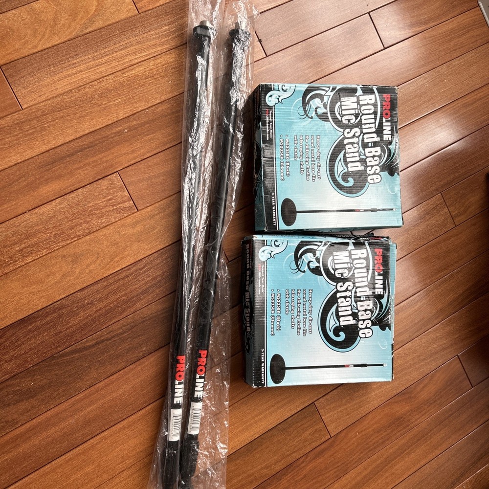 Proline MS235BK Round Base Mic Stand 2 Pack Black. New