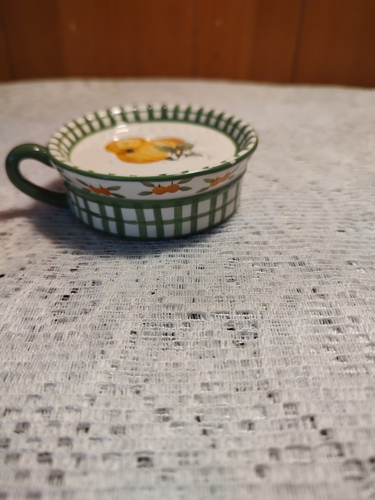 Ceramic Candle Base 3.5x1.25” Embossed Pumpkins Gingham Edge Replacement