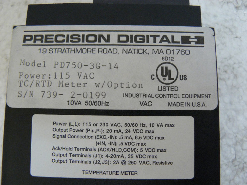 PRECISION DIGITAL PD750-3G-14 TEMPERATURE METER