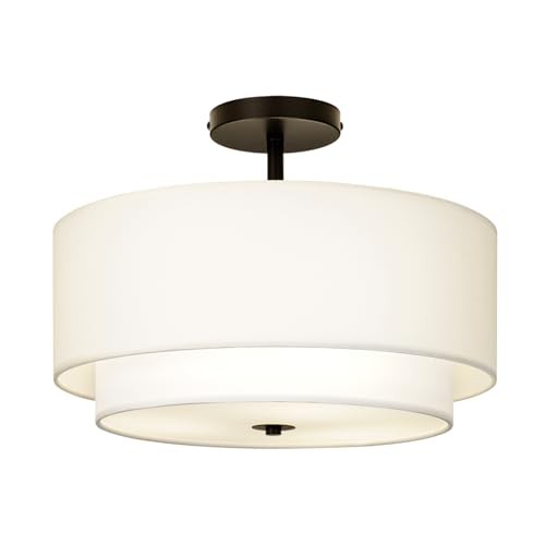 16" Dual Drum 3-Light Semi Flush Mount Ceiling Light, White Classic Black