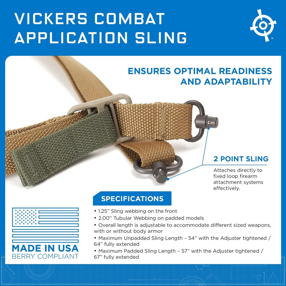 Blue Force Gear Vickers 2-Point Push Button Sling 36-62" QD Mounts - Black
