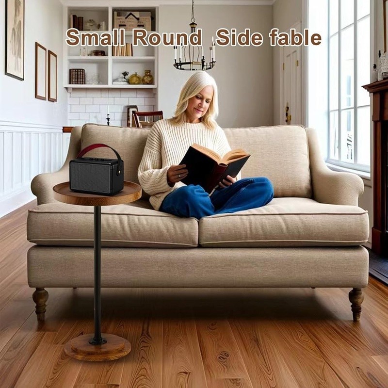 Modern Round Side Table Chic Wood Grain Versatile End Table Portable Setup New