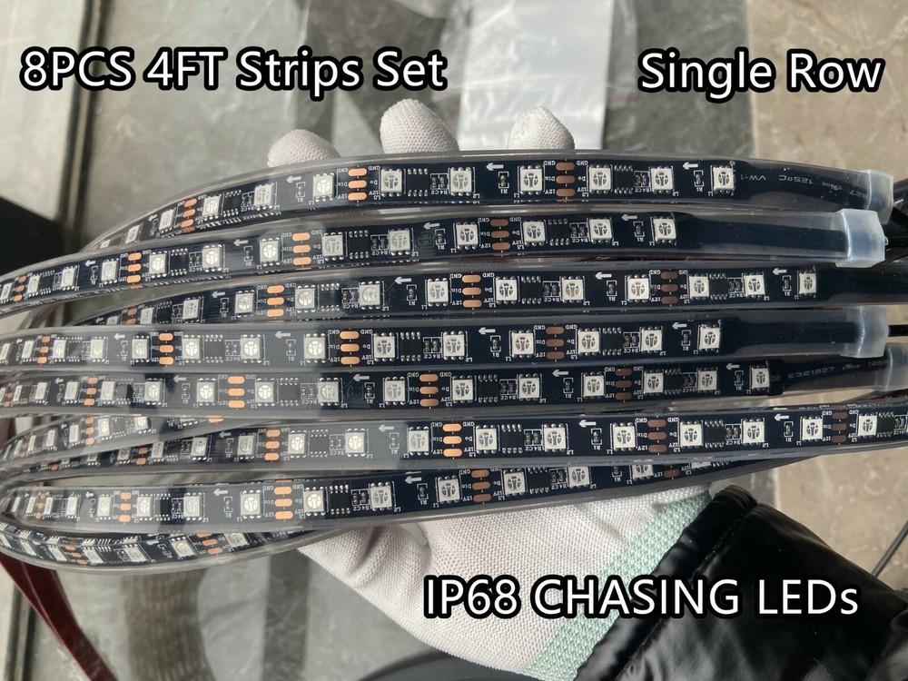 8PCS 4FT SET Single Row LED Chasing Flow IP68 LED Strips Lights Bluetooth+Remote