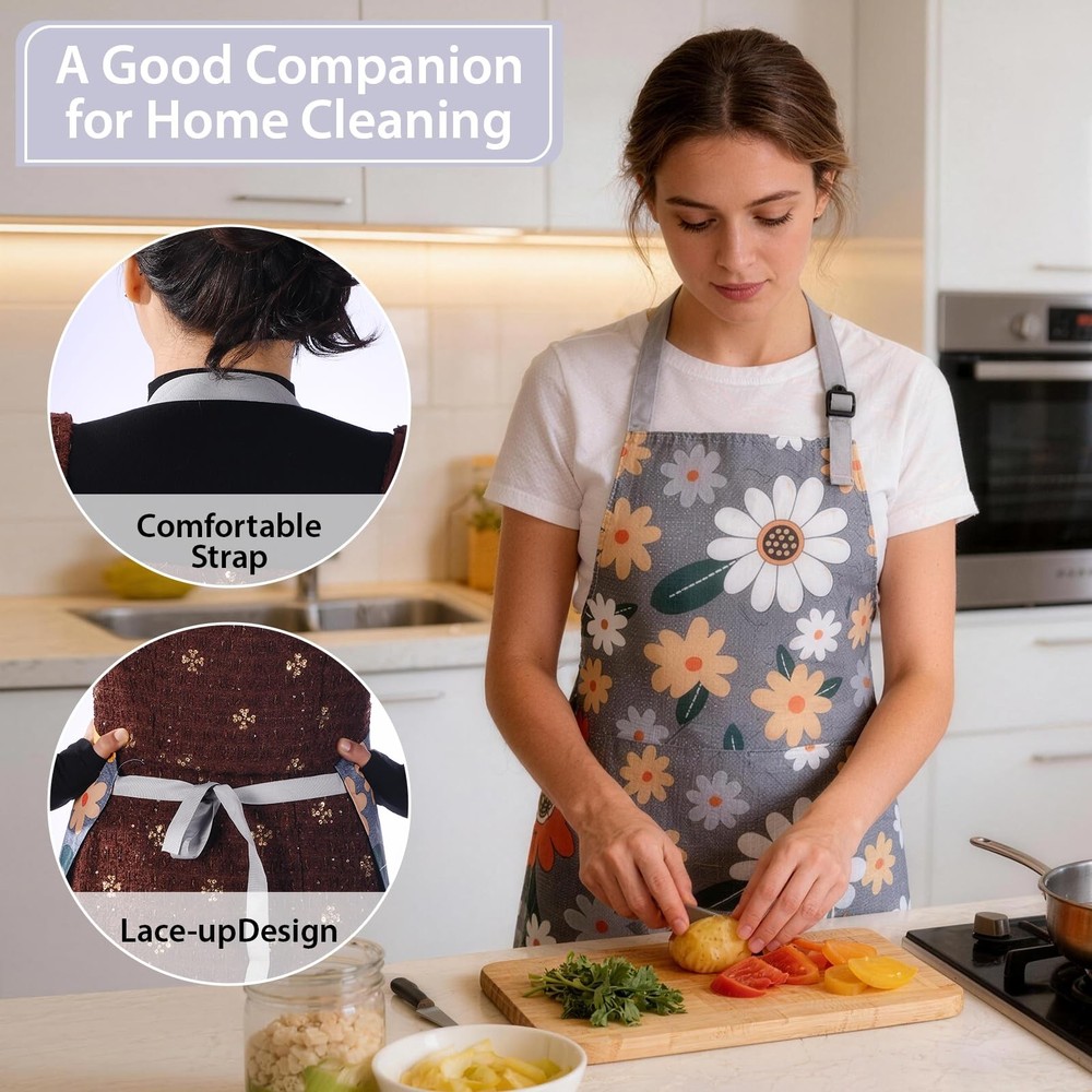 3 Pack ‌Floral Apron‌ for with Pockets, Adjustable ‌Aprons for ‌ for Kitchen ...