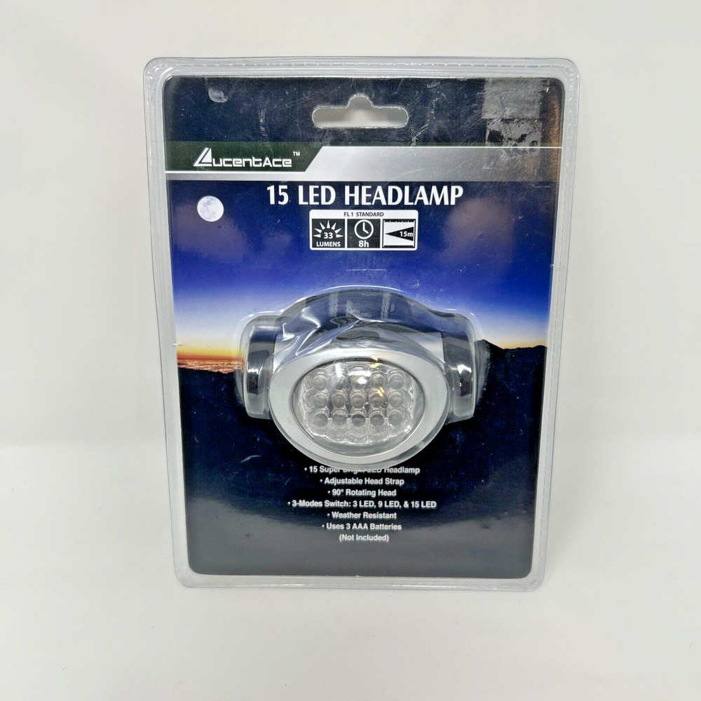 LucentAce 15 LED Headlamp Super Bright 3 Lighting Modes Adjustable Strap - NEW