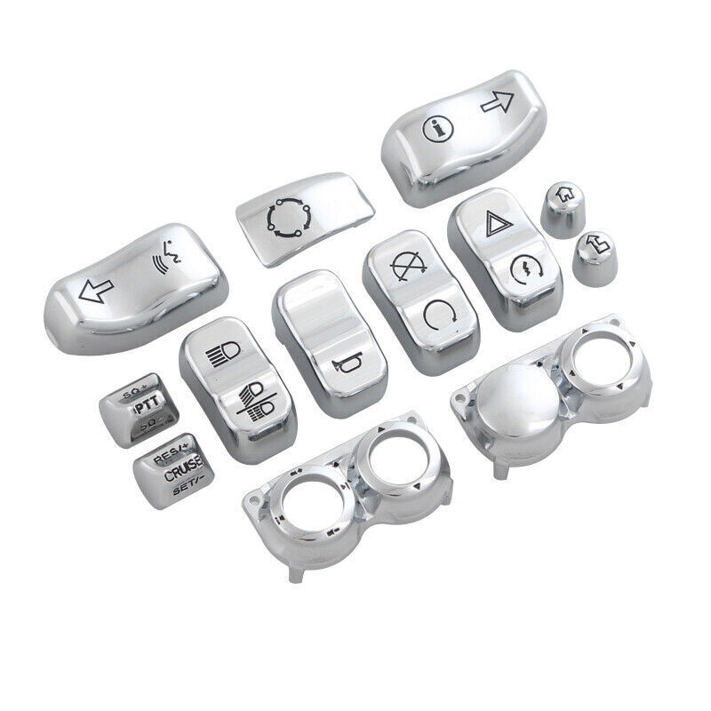 13pcs Chrome Hand Control Switch Housing Button Cap For Harley Touring #2014-19