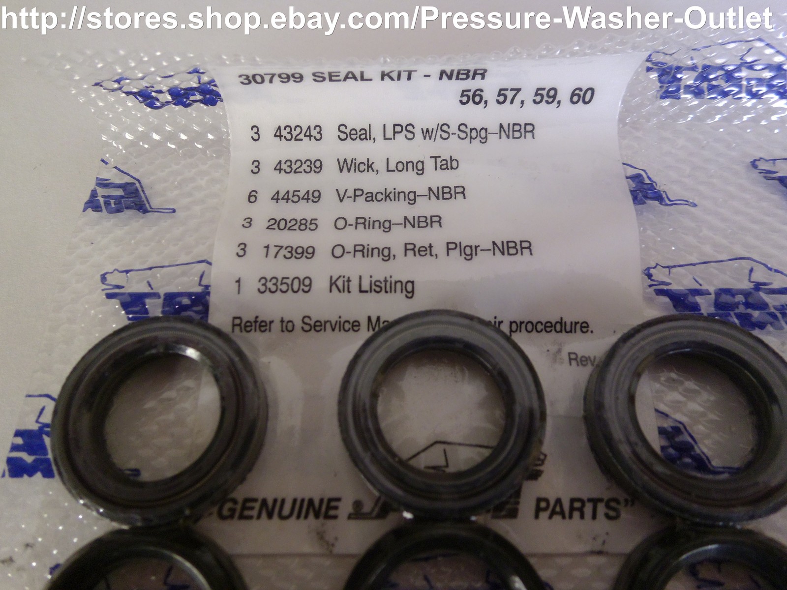 Seal Kit #30799 for Cat 56, 57, 59, 60 Cat Pumps